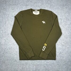 Abercrombie & Fitch T Shirt Mens Medium Green Muscle Fit Moose Logo long sleeve
